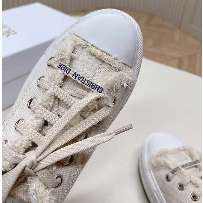 Dior Unisex CD Walk’N’Dior Platform Sneaker Ecru Fringed Cotton Canvas Embroideries