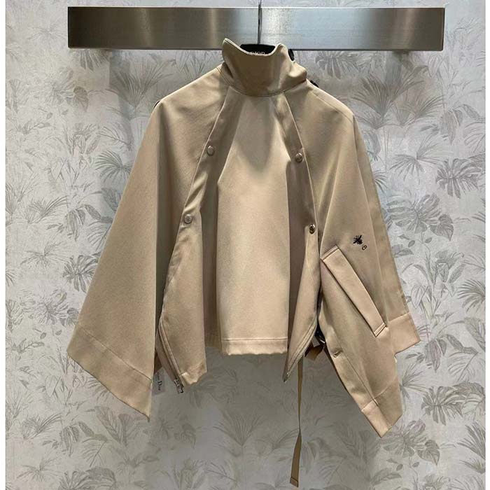 Dior Women CD Cape-Effect Peacoat Beige Cotton Gabardine