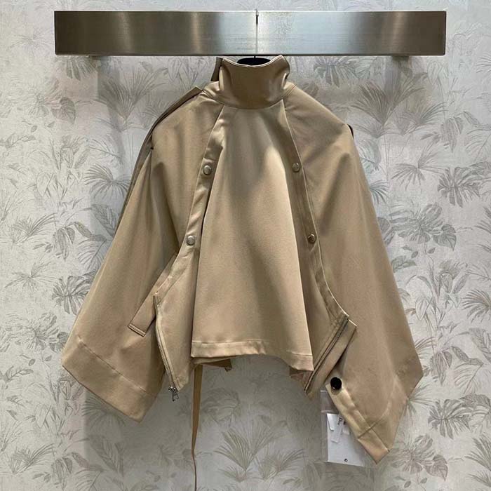 Dior Women CD Cape-Effect Peacoat Beige Cotton Gabardine