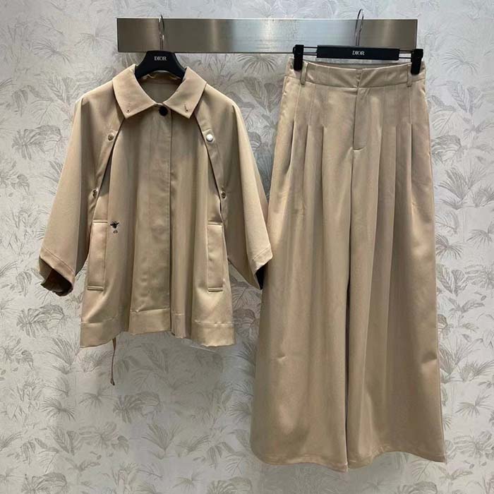 Dior Women CD Cape-Effect Peacoat Beige Cotton Gabardine