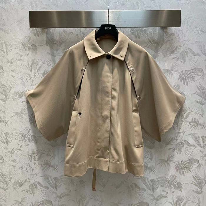 Dior Women CD Cape-Effect Peacoat Beige Cotton Gabardine