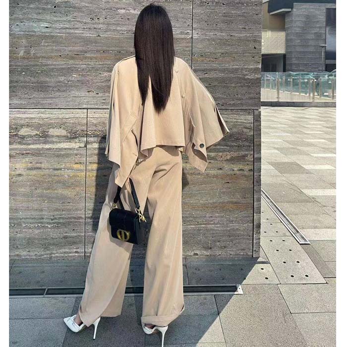 Dior Women CD Cape-Effect Peacoat Beige Cotton Gabardine