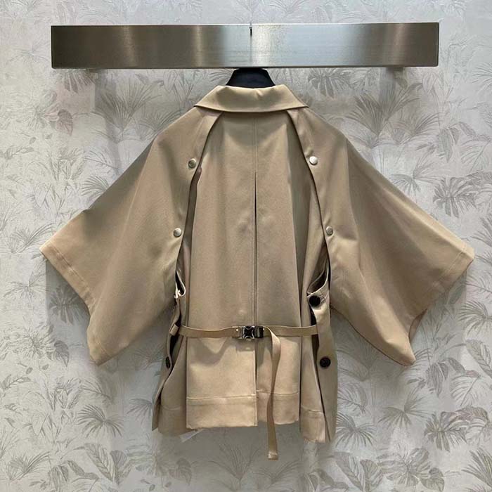 Dior Women CD Cape-Effect Peacoat Beige Cotton Gabardine