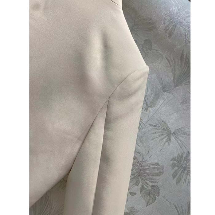 Dior Women CD Cropped Jacket Ecru Wool Silk Long Sleeves