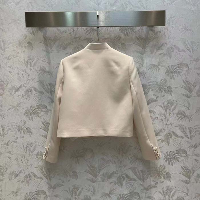 Dior Women CD Cropped Jacket Ecru Wool Silk Long Sleeves