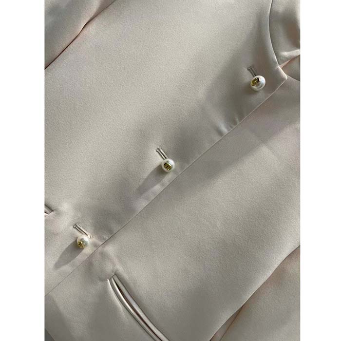 Dior Women CD Cropped Jacket Ecru Wool Silk Long Sleeves