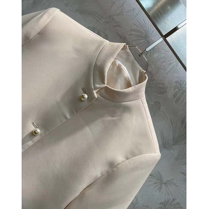 Dior Women CD Cropped Jacket Ecru Wool Silk Long Sleeves