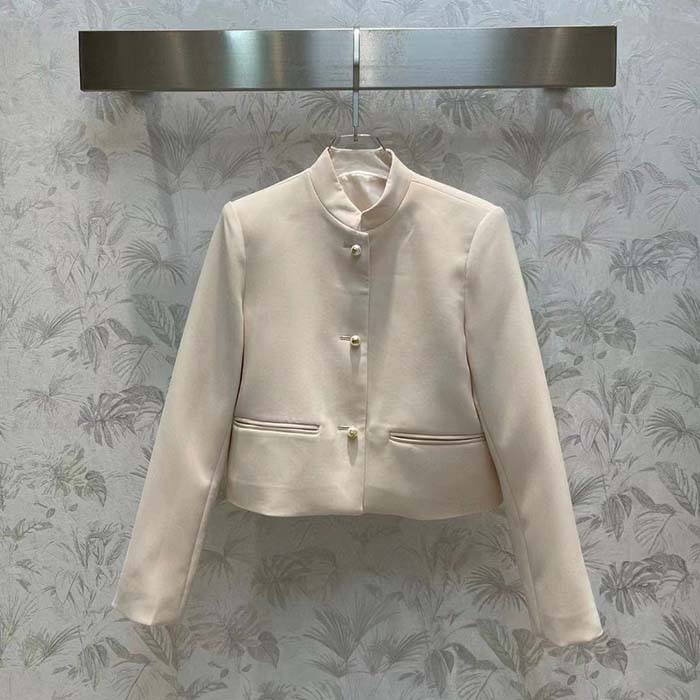 Dior Women CD Cropped Jacket Ecru Wool Silk Long Sleeves