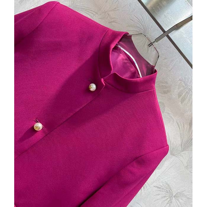 Dior Women CD Cropped Jacket Mulberry Wool Silk Long Sleeves