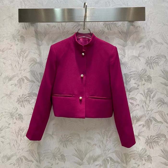 Dior Women CD Cropped Jacket Mulberry Wool Silk Long Sleeves