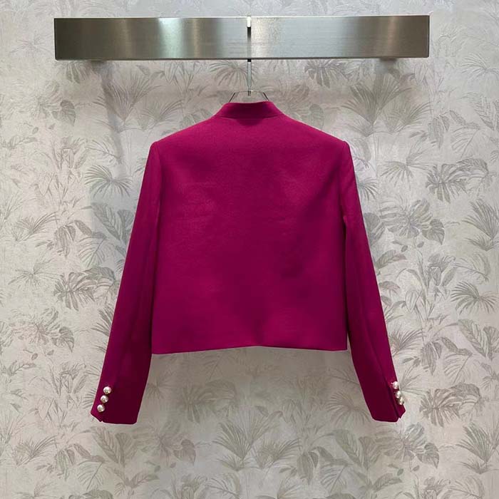 Dior Women CD Cropped Jacket Mulberry Wool Silk Long Sleeves