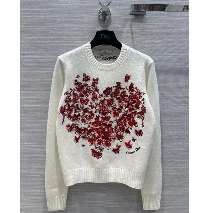 Dior Men CD Embroidered Sweater Red Cashmere Knit Le Cœur