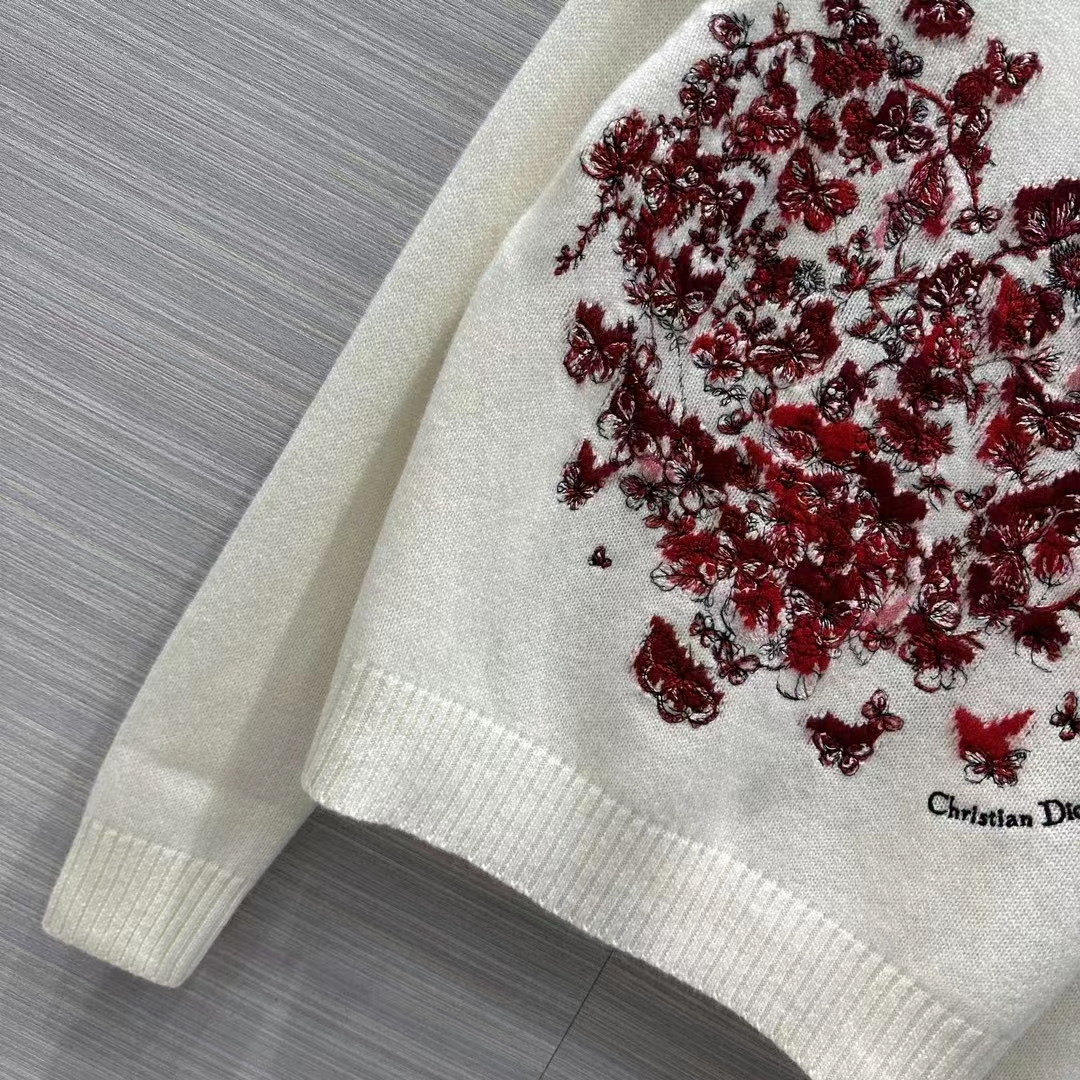 Dior Men CD Embroidered Sweater Red Cashmere Knit Le Cœur