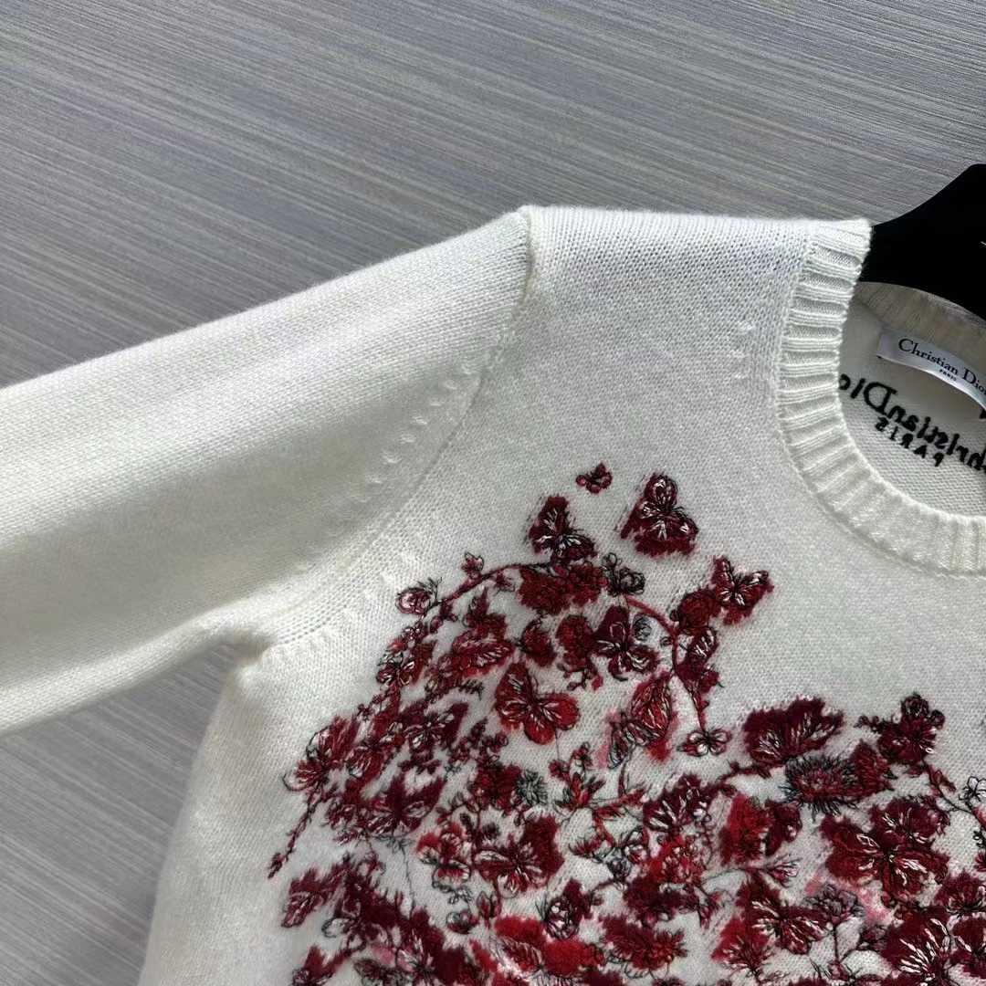Dior Men CD Embroidered Sweater Red Cashmere Knit Le Cœur