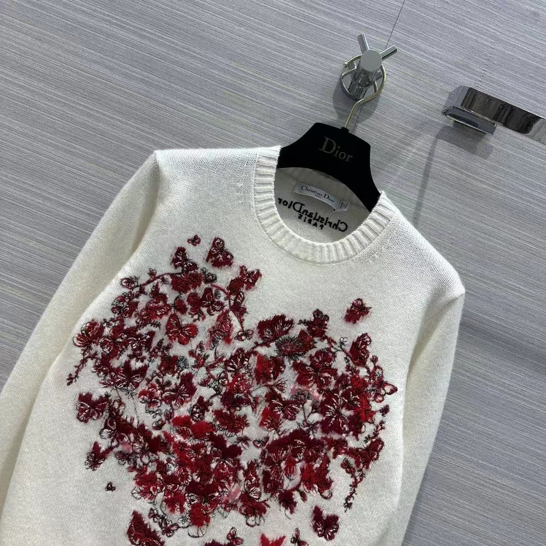 Dior Men CD Embroidered Sweater Red Cashmere Knit Le Cœur
