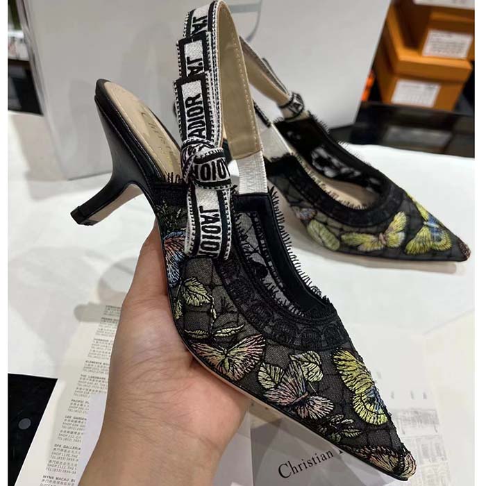 Dior Women CD J’Adior Slingback Pump Black Multicolor Transparent Mesh Butterfly
