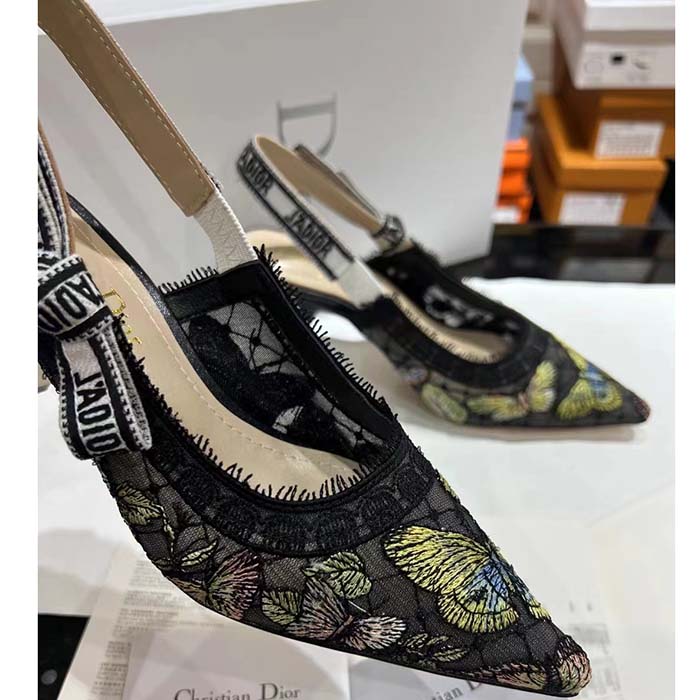 Dior Women CD J’Adior Slingback Pump Black Multicolor Transparent Mesh Butterfly