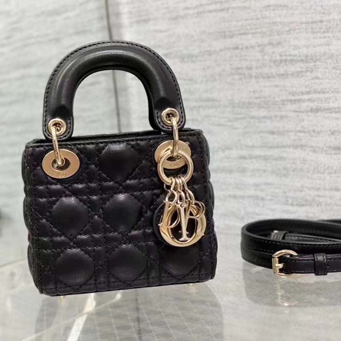 Dior Women CD Lady Dior Micro Bag Black Cannage Lambskin
