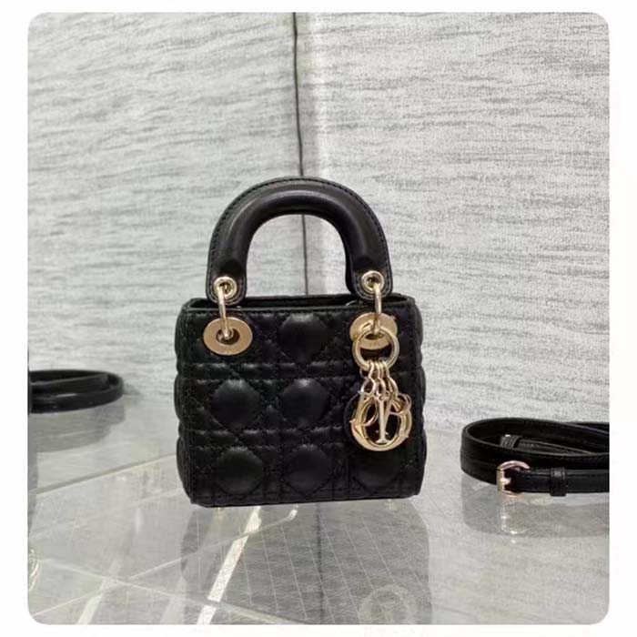 Dior Women CD Lady Dior Micro Bag Black Cannage Lambskin