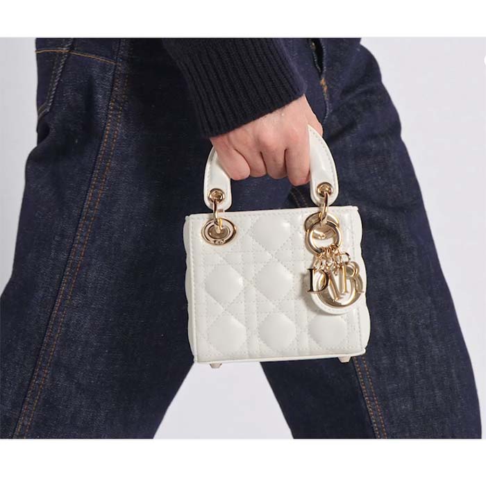 Dior Women CD Lady Dior Micro Bag Latte Cannage Lambskin