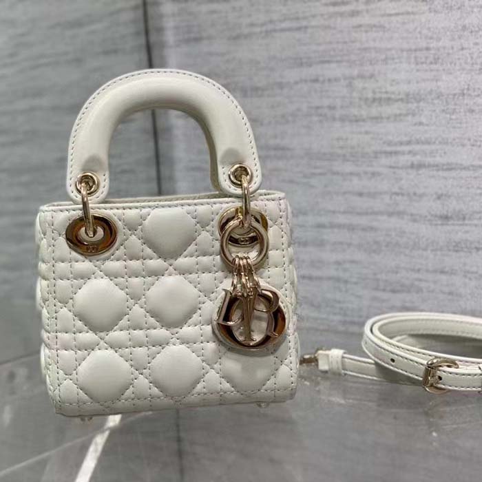 Dior Women CD Lady Dior Micro Bag Latte Cannage Lambskin