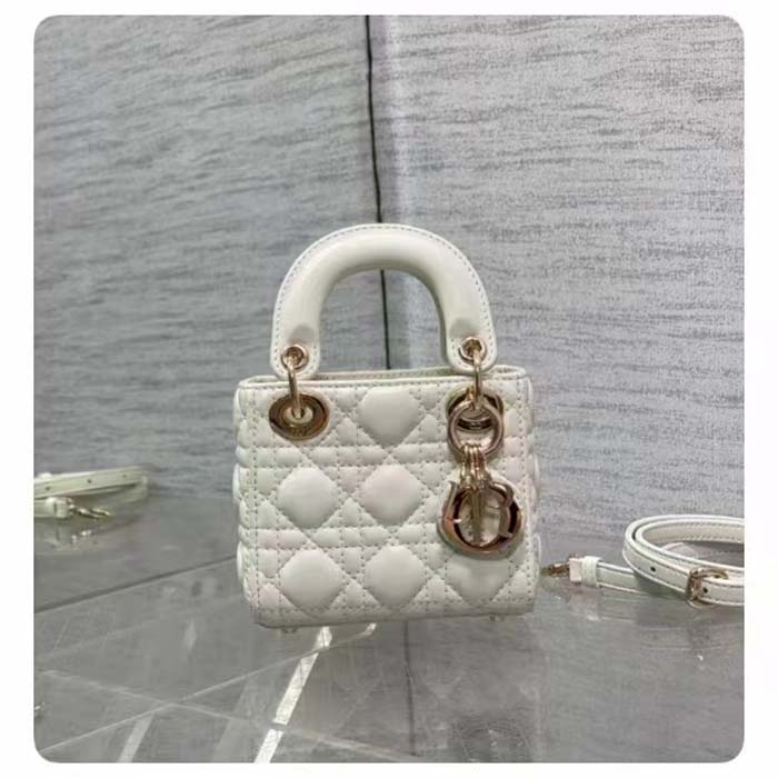 Dior Women CD Lady Dior Micro Bag Latte Cannage Lambskin