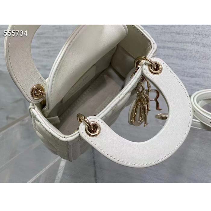 Dior Women CD Lady Dior Micro Bag Latte Cannage Lambskin