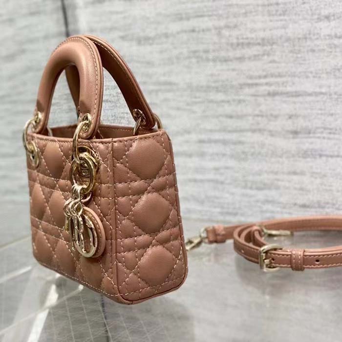 Dior Women CD Lady Dior Micro Bag Rose Des Vents Cannage Lambskin
