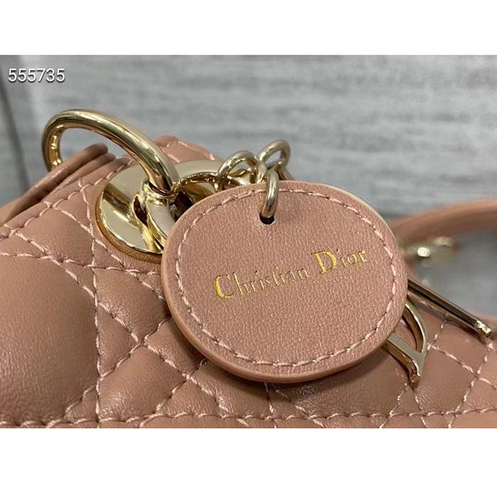 Dior Women CD Lady Dior Micro Bag Rose Des Vents Cannage Lambskin