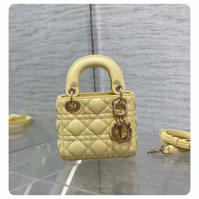 Dior Women CD Lady Dior Micro Bag Yellow Cannage Lambskin
