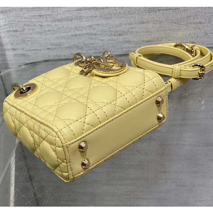 Dior Women CD Lady Dior Micro Bag Yellow Cannage Lambskin