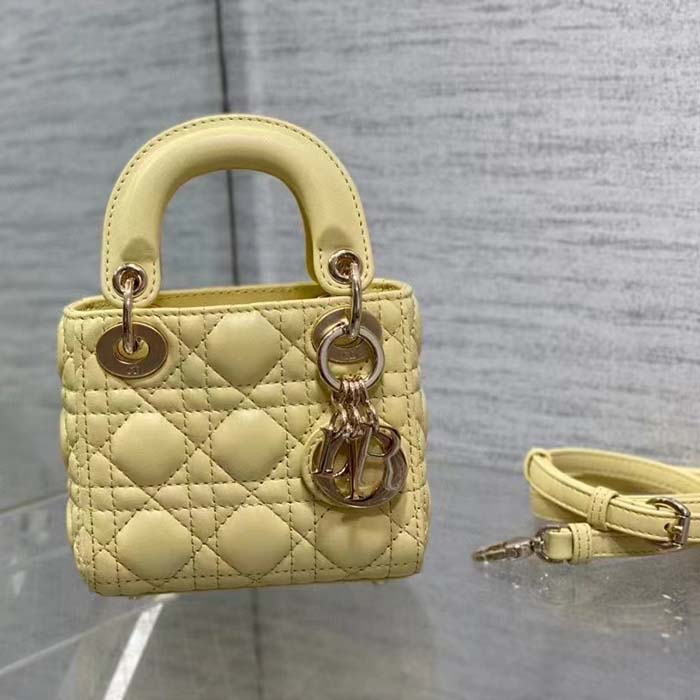 Dior Women CD Lady Dior Micro Bag Yellow Cannage Lambskin