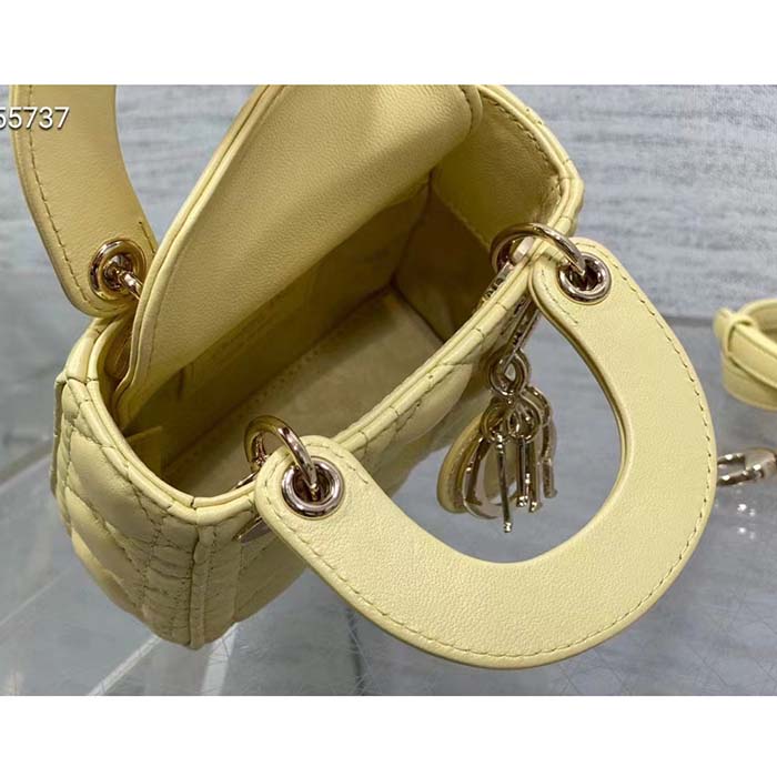 Dior Women CD Lady Dior Micro Bag Yellow Cannage Lambskin