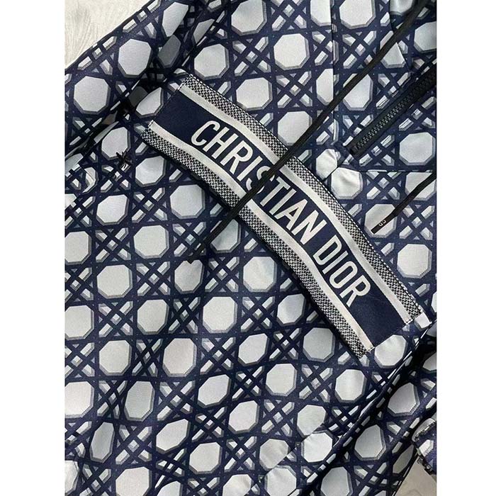 Dior Men CD Macrocannage Short-Sleeved Hooded Short Anorak Navy