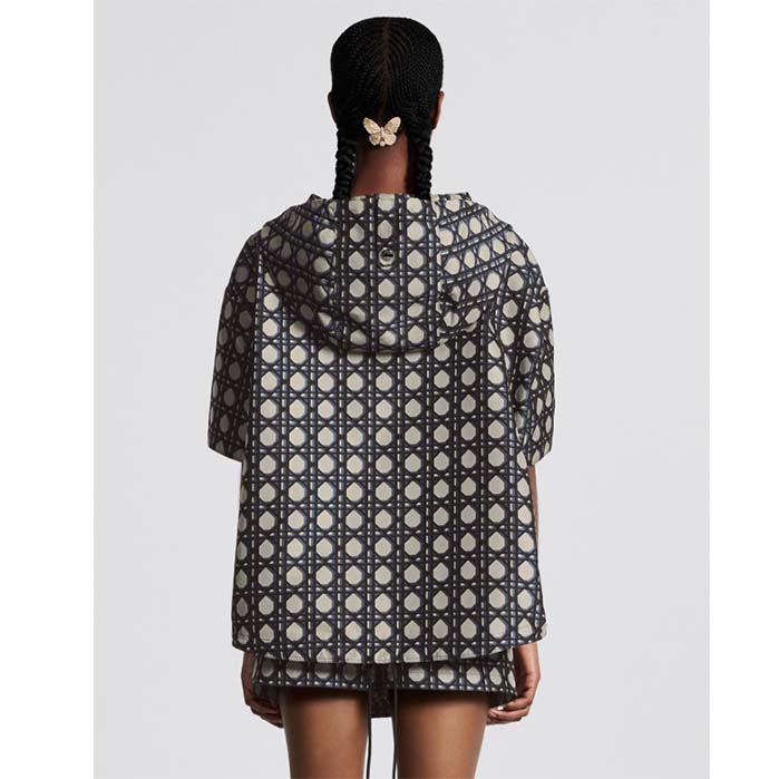 Dior Women CD Macrocannage Short-Sleeved Hooded Short Anorak Navy