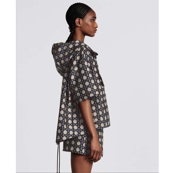 Dior Women CD Macrocannage Short-Sleeved Hooded Short Anorak Navy