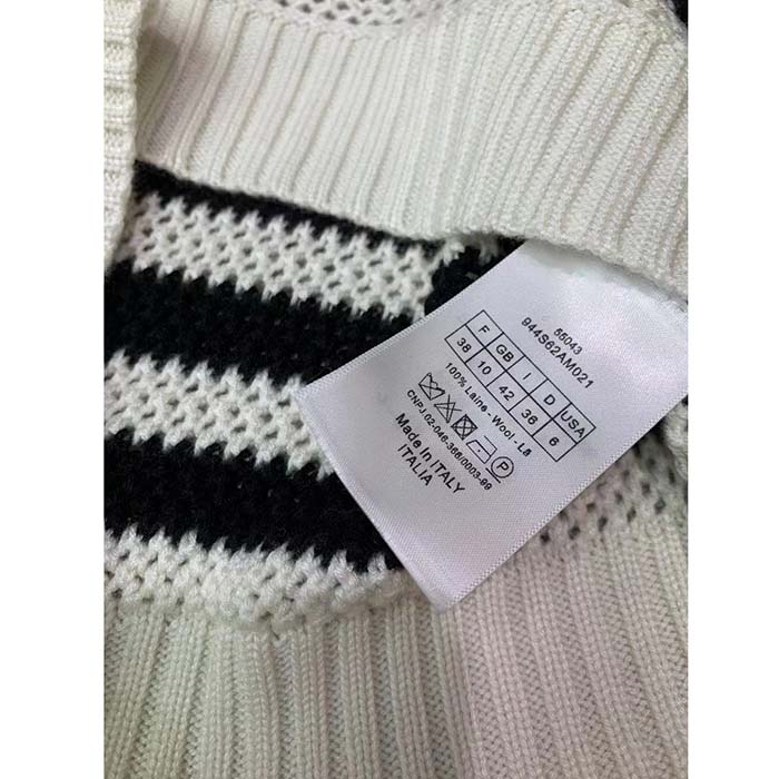 Dior Women CD Marinière Short-Sleeved Sweater White Blue Openwork Cotton