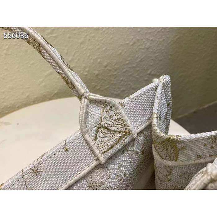 Dior Women CD Medium Dior Book Tote White Butterfly Zodiac Embroidery