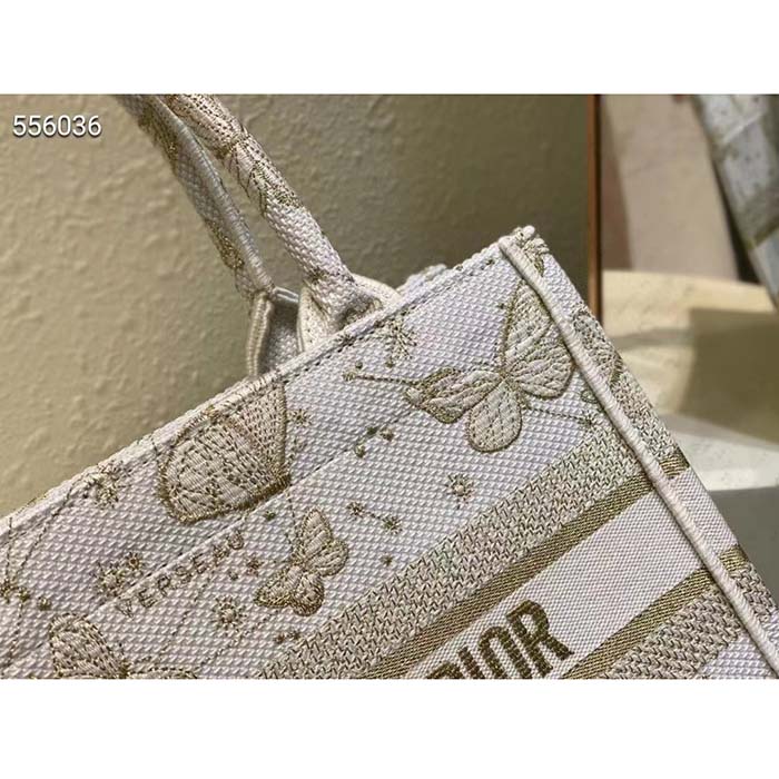 Dior Women CD Medium Dior Book Tote White Butterfly Zodiac Embroidery