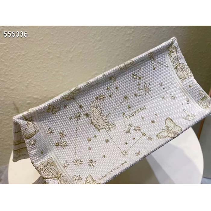 Dior Women CD Medium Dior Book Tote White Butterfly Zodiac Embroidery