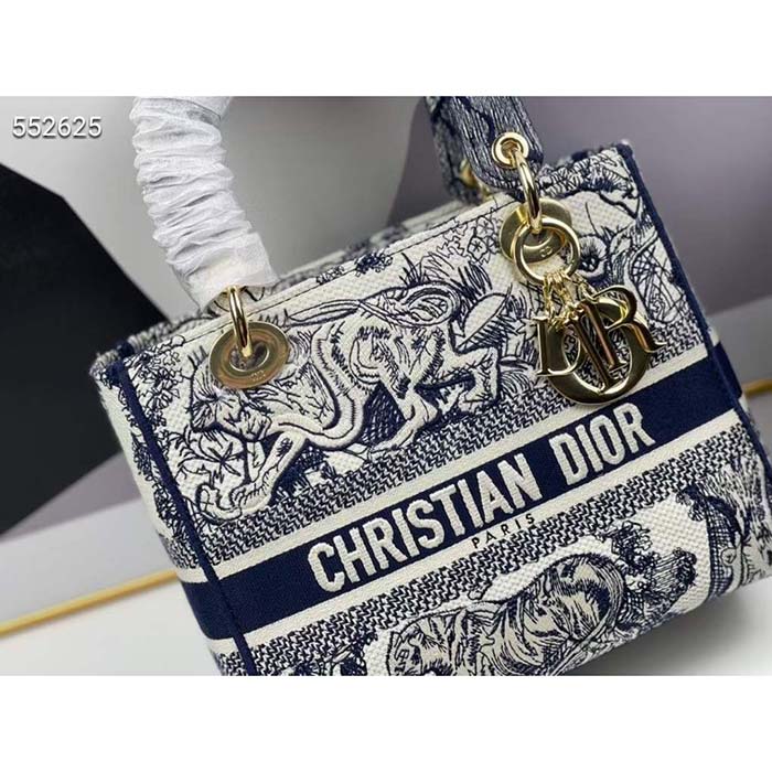 Dior Women CD Medium Lady D-Lite Bag Blue Toile De Jouy Embroidery