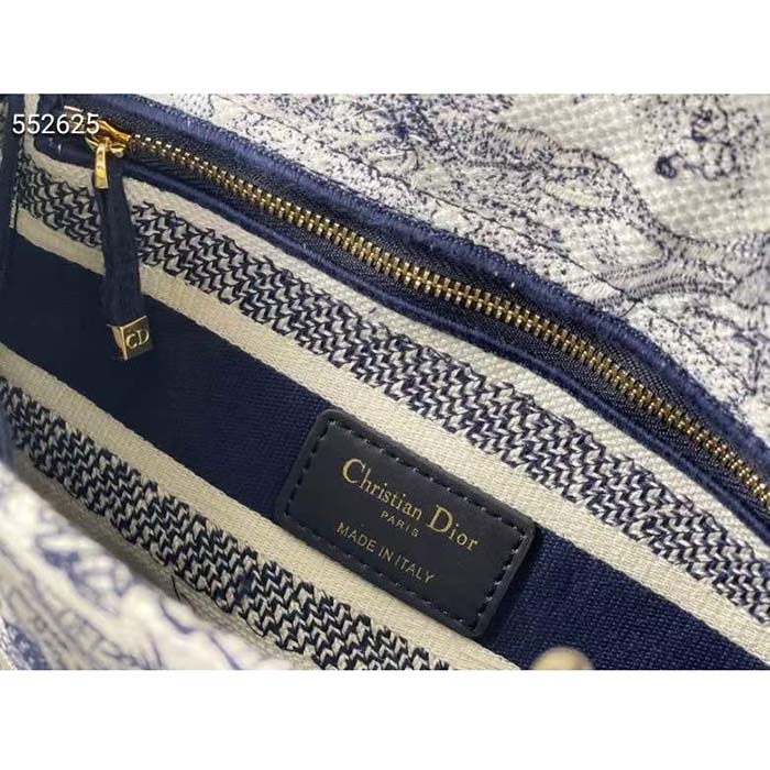 Dior Women CD Medium Lady D-Lite Bag Blue Toile De Jouy Embroidery