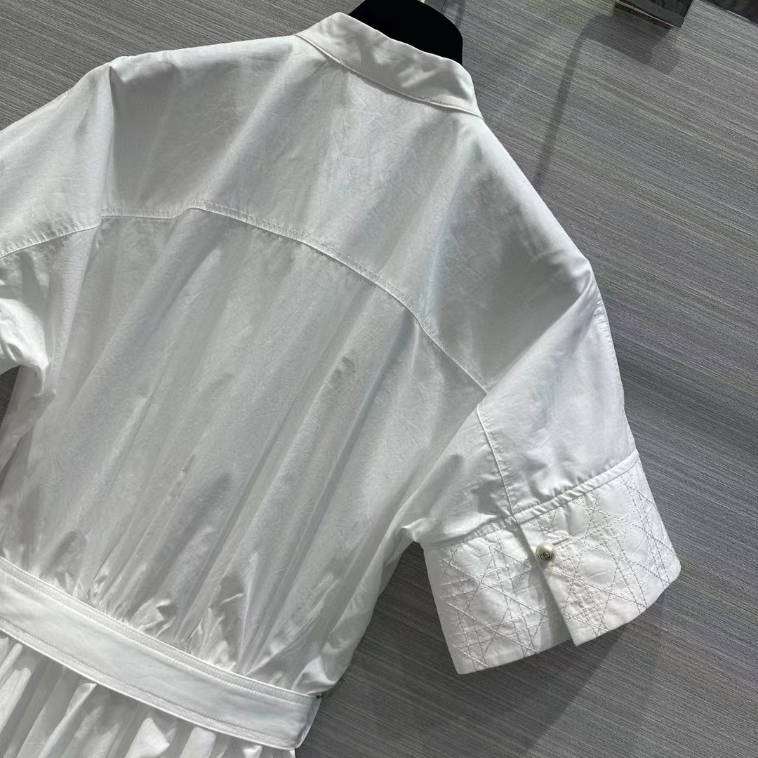 Dior Women CD Mid-Length Belted Macrocannage Dress Ecru Cotton