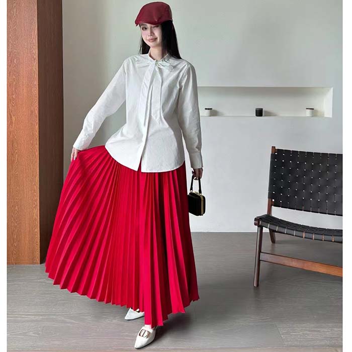 Dior Women CD Shirt Bow Collar White Cotton Silk Poplin