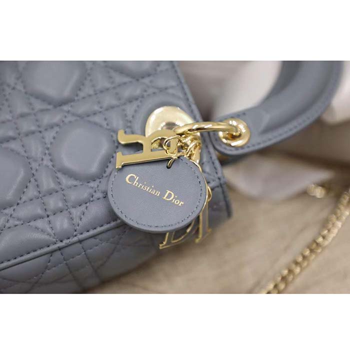 Dior Women CD Mini Lady Dior Bag Cloud Blue Cannage Lambskin