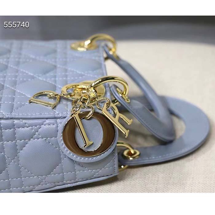 Dior Women CD Mini Lady Dior Bag Placid Blue Cannage Lambskin