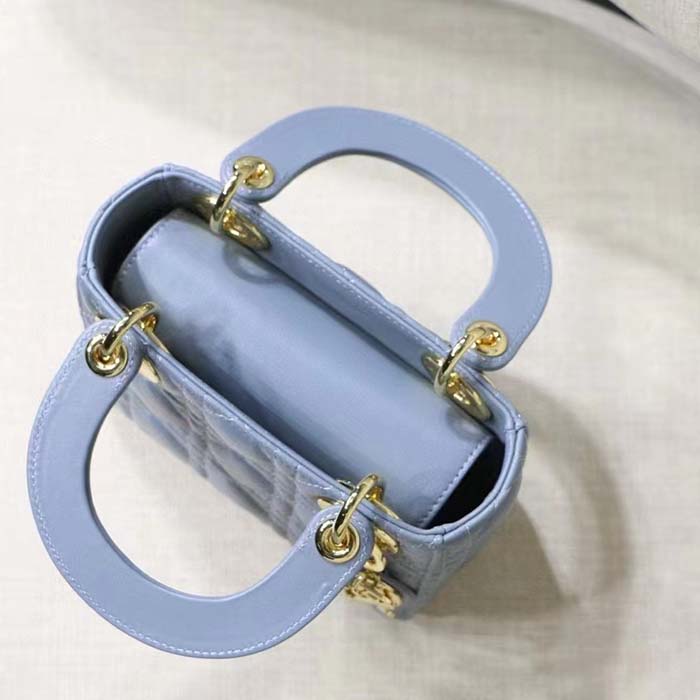 Dior Women CD Mini Lady Dior Bag Placid Blue Cannage Lambskin
