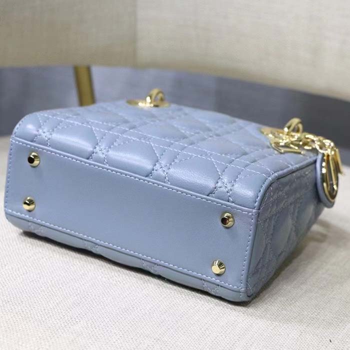 Dior Women CD Mini Lady Dior Bag Placid Blue Cannage Lambskin