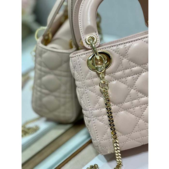 Dior Women CD Mini Lady Dior Bag Powder Pink Cannage Lambskin