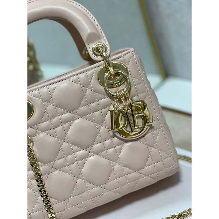 Dior Women CD Mini Lady Dior Bag Powder Pink Cannage Lambskin